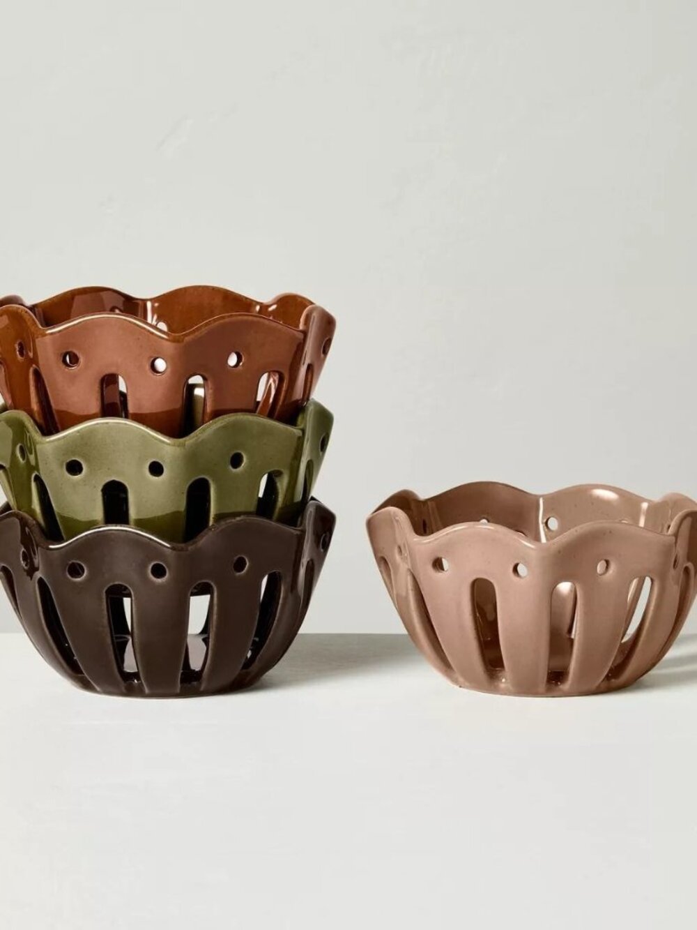 Wavy Edge Mini Berry Bowls Tan/Brown/Green 4pc - Hearth & Hand Magnolia, Target